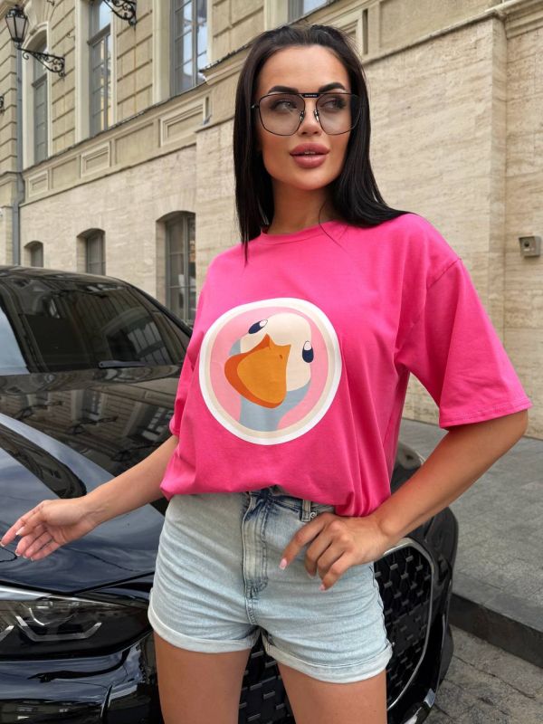 Футболка жіноча оверсайз, рожева, подовжена (арт. 766EB)