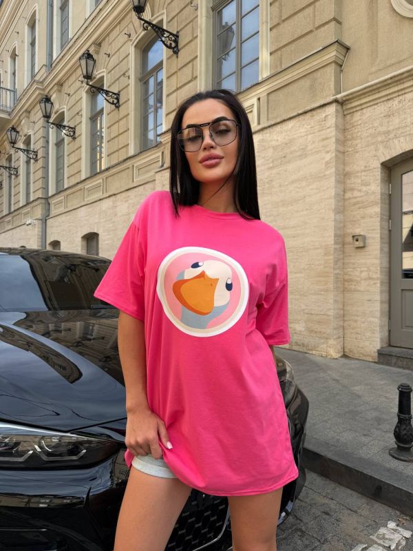 Футболка жіноча оверсайз, рожева, подовжена (арт. 766EB)