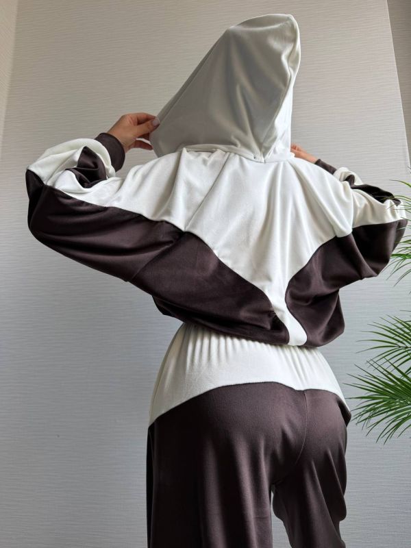 Велюровий спортивний костюм, коричневий з білим, 46-48(M-L) (арт.820EB)