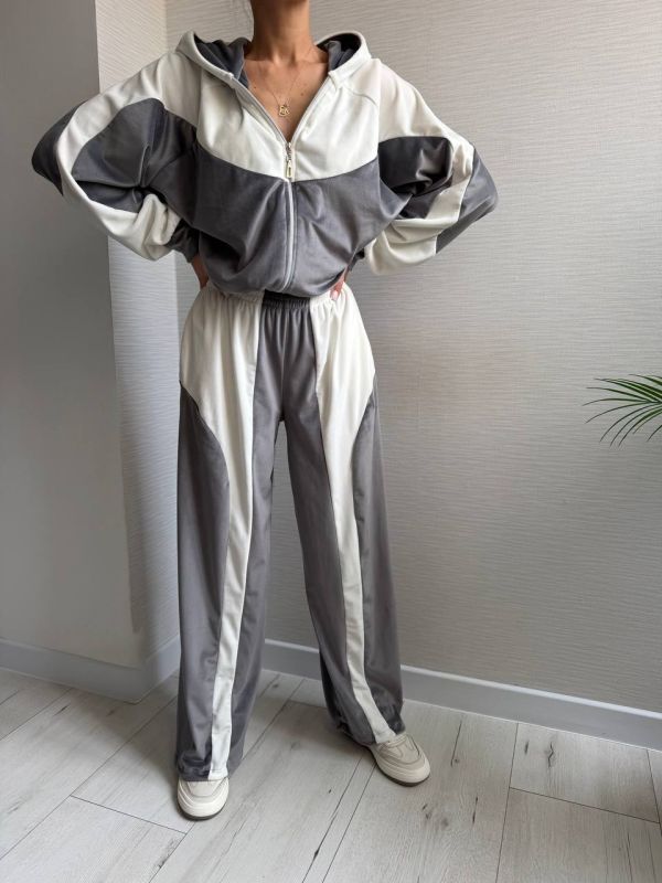 Велюровий спортивний костюм, сірий з білим, 42-44(XS-S) (арт.820EB)