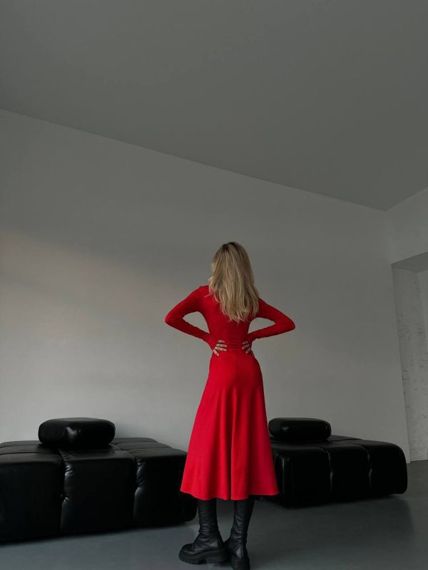 Сукня міді, мікродайвінг, червоний, р. 42-44 (арт. 289SH)