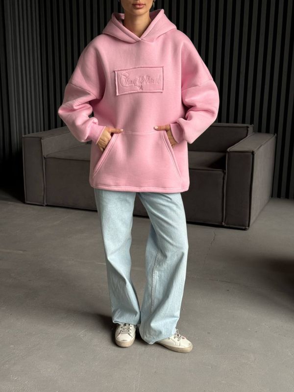 Худі жіноче Oversize, рожеве, one size, трьохнитка на флісі (не кошлатиться), арт. 022GB