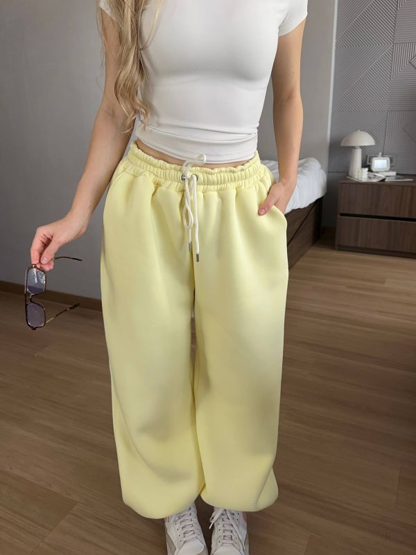 Широкі спортивні штани (джогери), трьохнитка на флісі, жовтий, One Size (арт. 397SH)