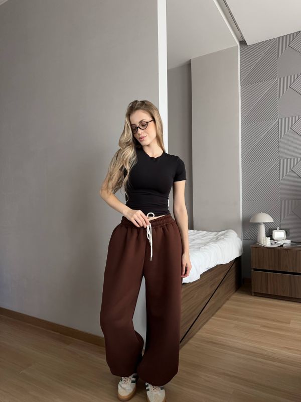 Широкі спортивні штани (джогери), трьохнитка на флісі, коричневий, One Size (арт. 397SH)