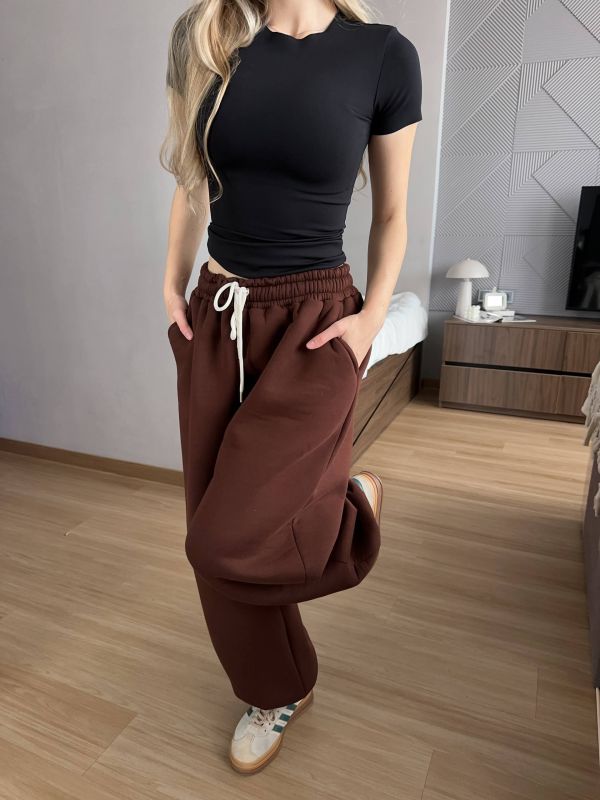 Широкі спортивні штани (джогери), трьохнитка на флісі, коричневий, One Size (арт. 397SH)