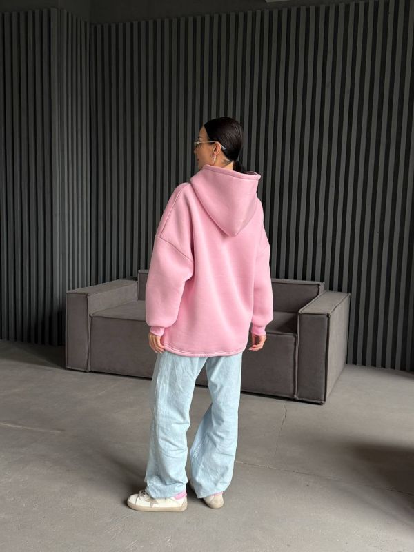 Худі жіноче Oversize, рожеве, one size, трьохнитка на флісі (не кошлатиться), арт. 022GB