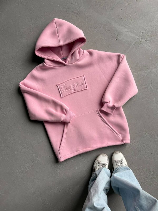 Худі жіноче Oversize, рожеве, one size, трьохнитка на флісі (не кошлатиться), арт. 022GB