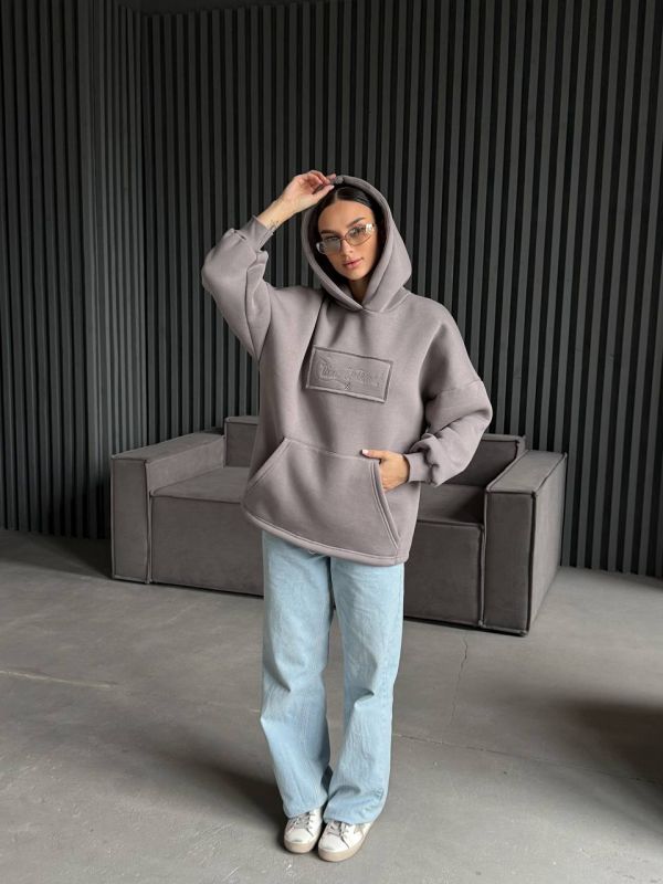 Худі жіноче Oversize, графітовий, one size, трьохнитка на флісі (не кошлатиться), арт. 022GB