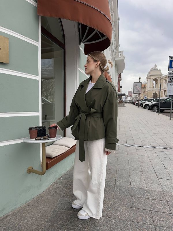 Тренч на підкладці Podolyanka оливковий One Size (42-46) (Арт. 0434SH)