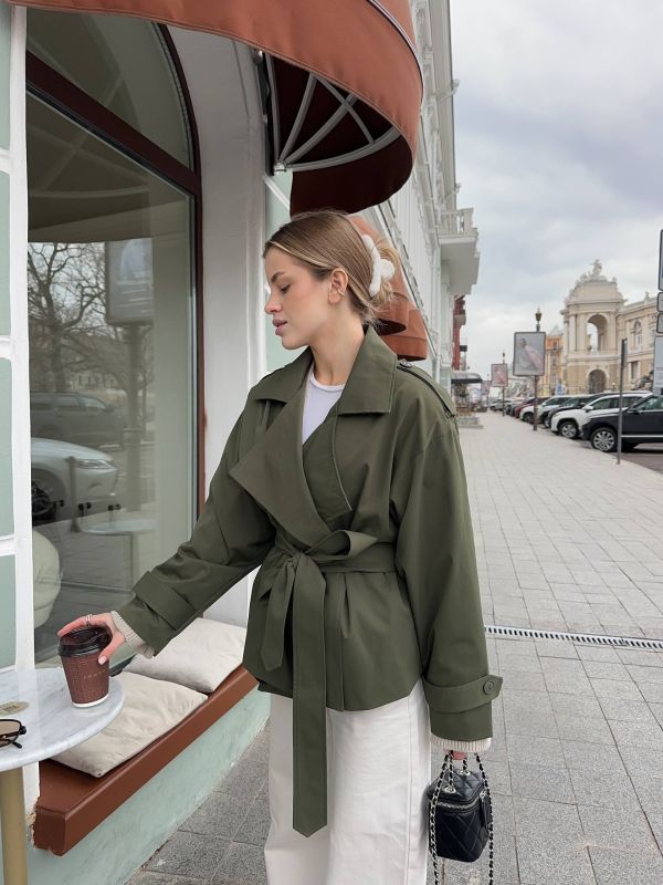 Тренч на підкладці Podolyanka оливковий One Size (42-46) (Арт. 0434SH)