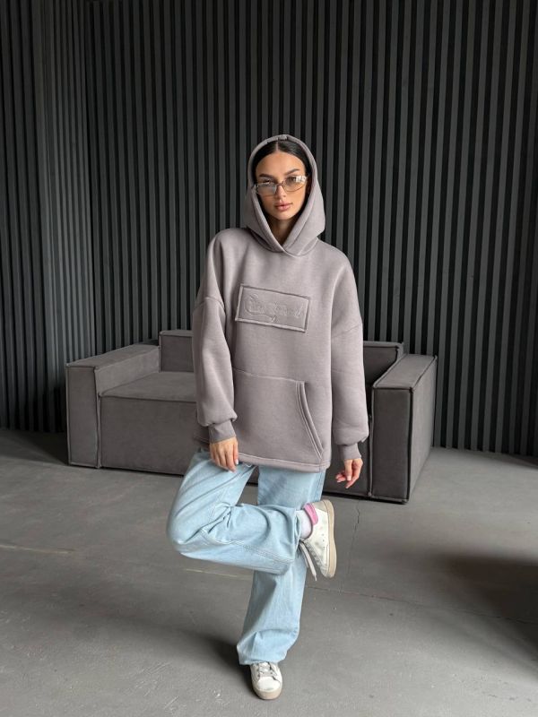 Худі жіноче Oversize, графітовий, one size, трьохнитка на флісі (не кошлатиться), арт. 022GB
