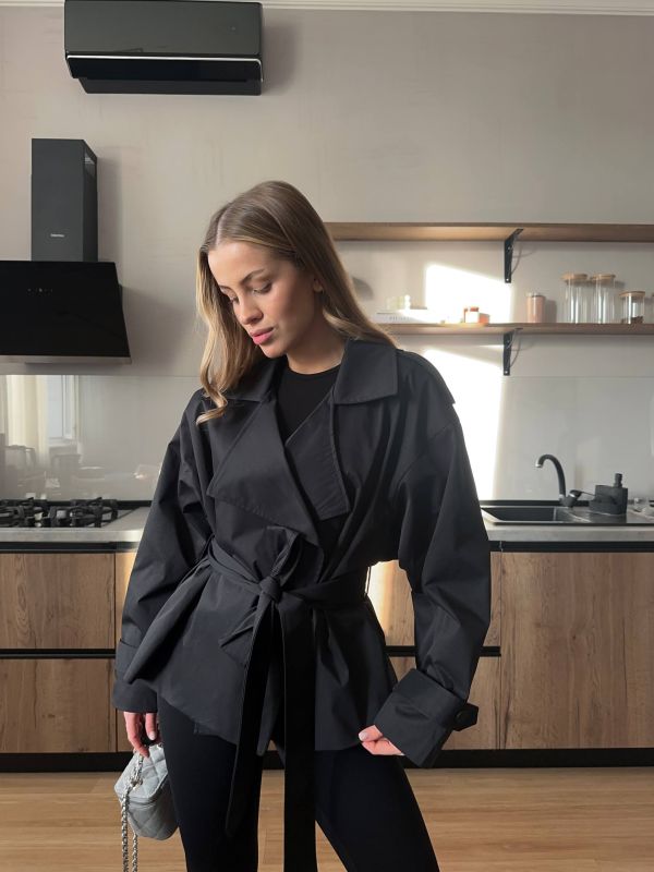 Тренч на підкладці Podolyanka чорний One Size (42-46) (Арт. 0434SH)
