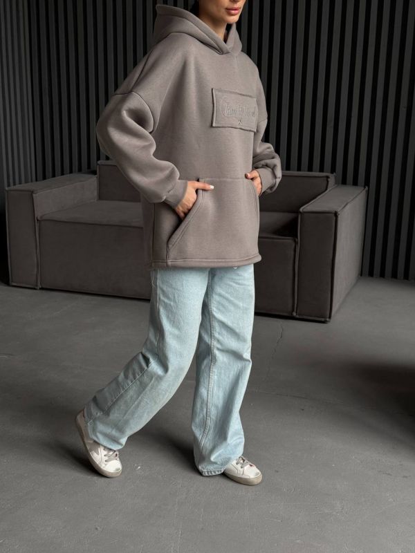 Худі жіноче Oversize, графітовий, one size, трьохнитка на флісі (не кошлатиться), арт. 022GB