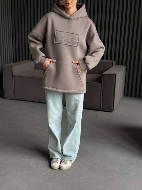 Худі жіноче Oversize, графітовий, one size, трьохнитка на флісі (не кошлатиться), арт. 022GB