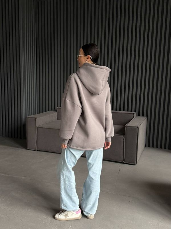 Худі жіноче Oversize, графітовий, one size, трьохнитка на флісі (не кошлатиться), арт. 022GB