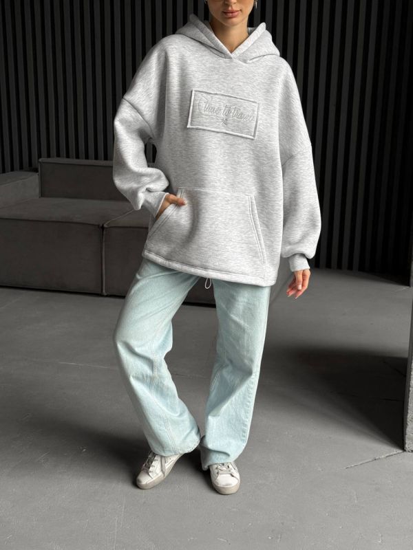 Худі жіноче Oversize, сірий, one size, трьохнитка на флісі (не кошлатиться), арт. 022GB