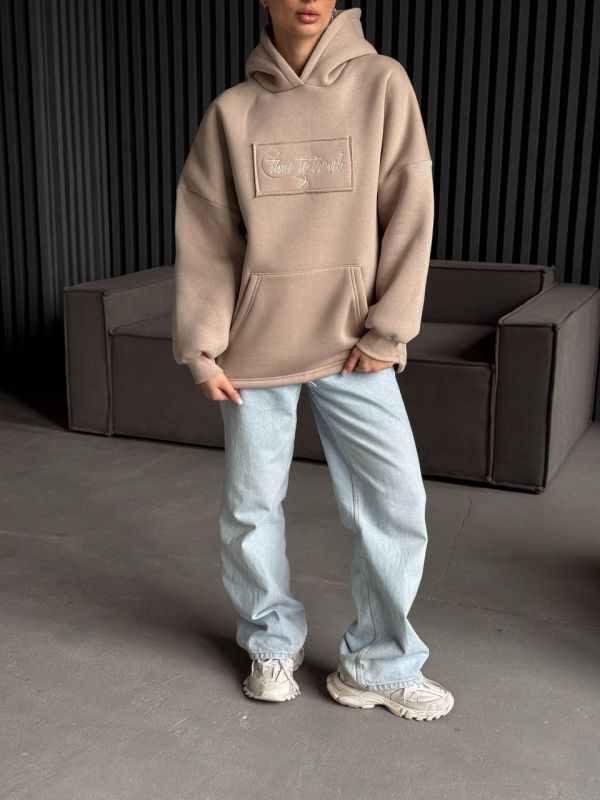 Худі жіноче Oversize, бежевий, one size, трьохнитка на флісі (не кошлатиться), арт. 022GB