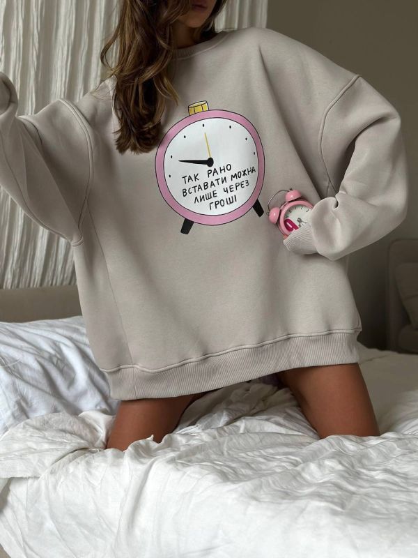 Жіноче худі оверсайз «Time», сіре, One Size 42–48 (арт. 351SH)