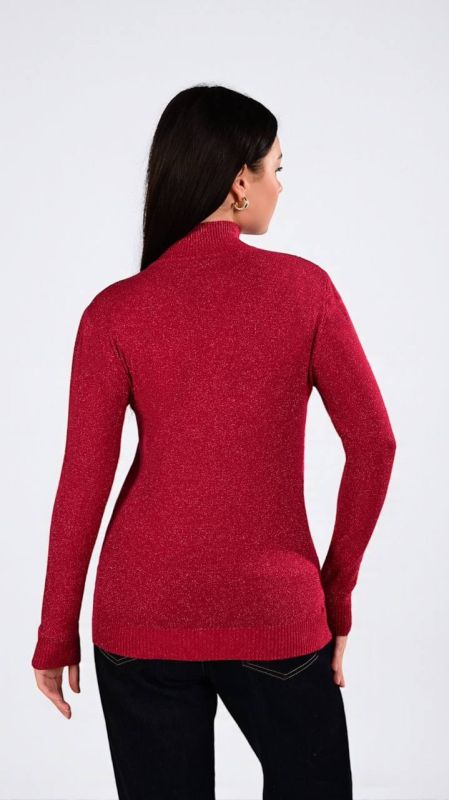 Светр жіночий, з люрексом, червоний, One Size (арт. 2506)