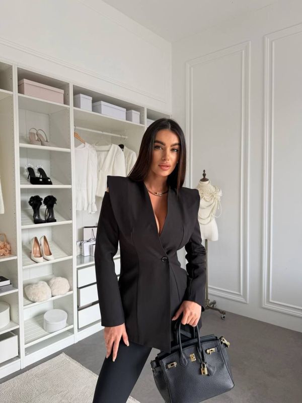 Піджак з відкритими плечима на підкладці чорний XL (Арт. 5715AK)